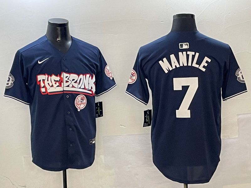 Men New York Yankees #7 Mantle Drak Blue four generations Joint Name 2025 Nike MLB Jersey style 6->new york yankees->MLB Jersey